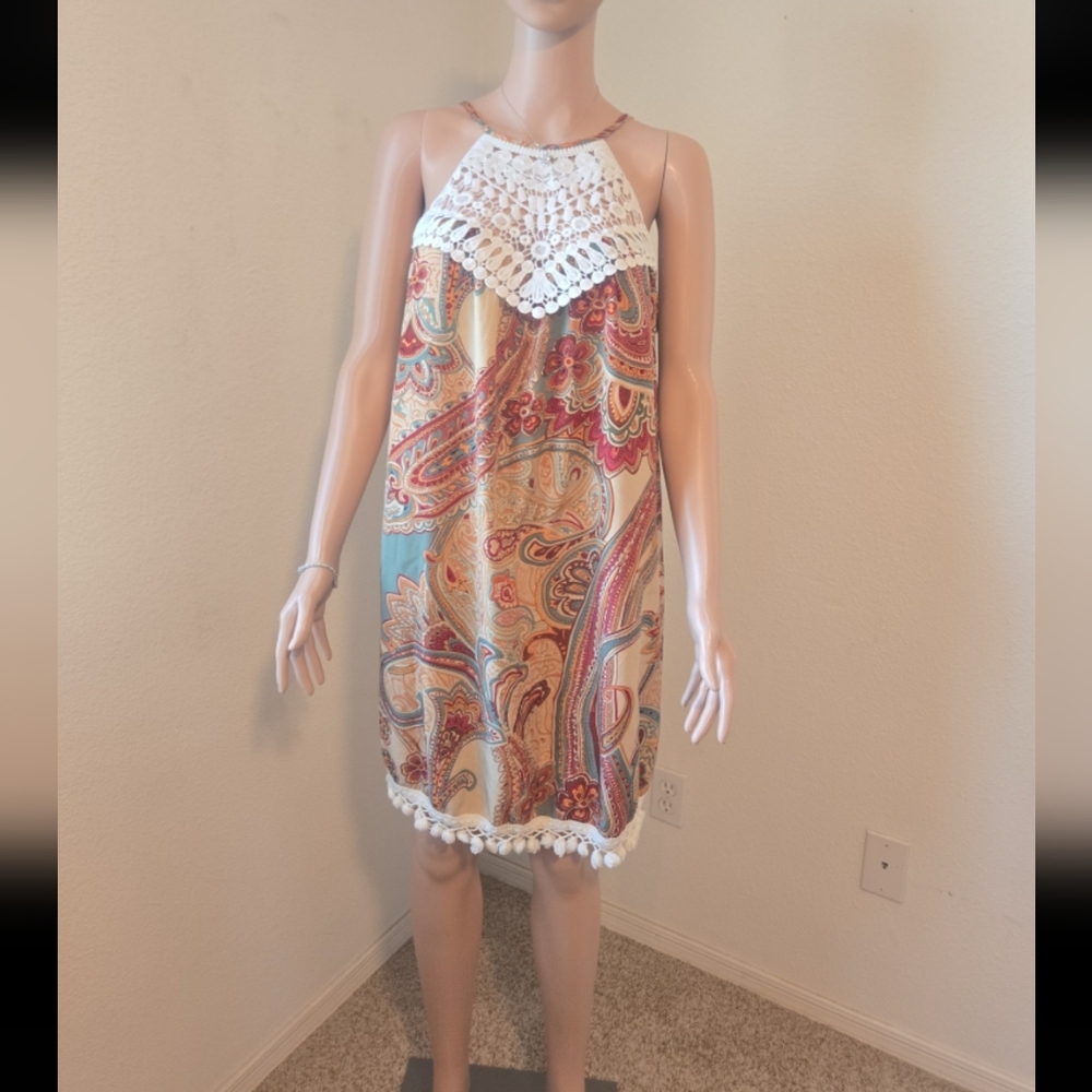 Paisley Halter Dress with Crochet Detail